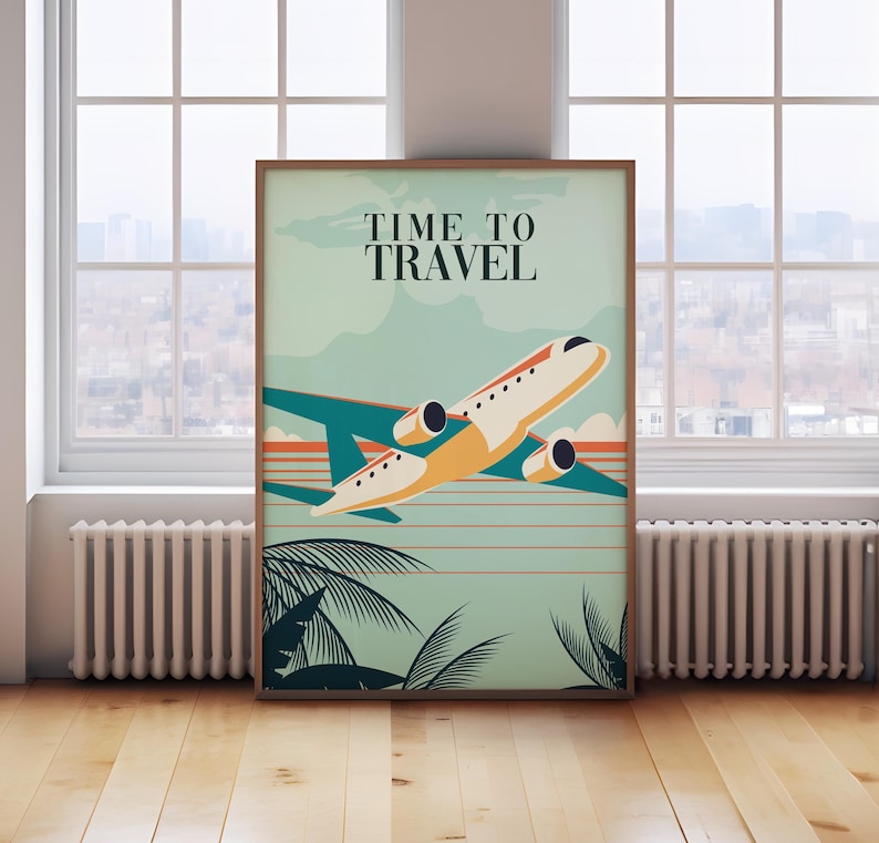 Retro Travel Poster: Vintage Airplane Wall Art Print image 1