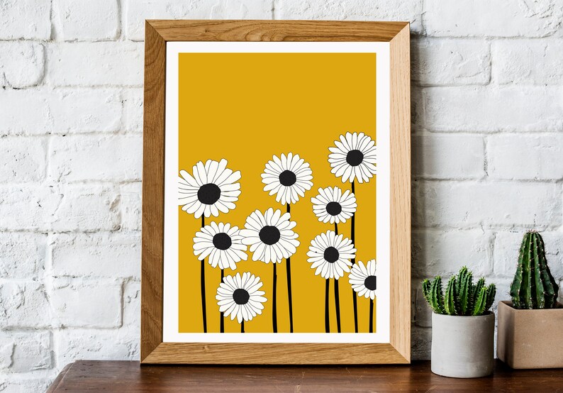 Mid Century Flower Print Flower Wall Art Floral Wall Art Etsy