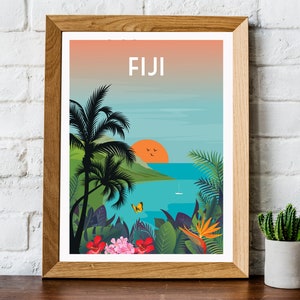 Fiji travel print, Fiji print, Fiji poster, Fiji travel poster, Fiji print, retro travel print, Fiji island print