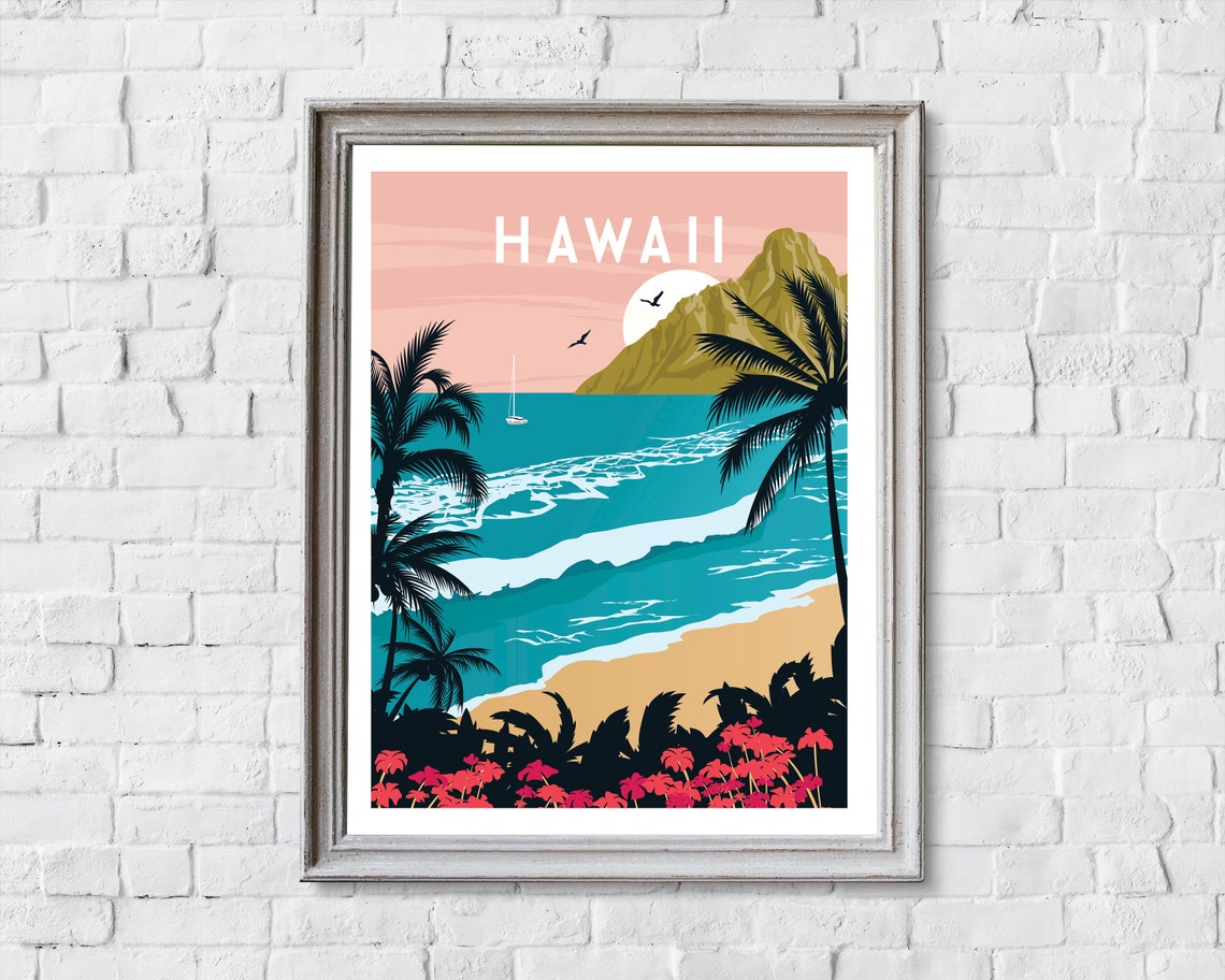 Retro Hawaii Travel Print Retro Hawaii Poster Hawaii Print Etsy