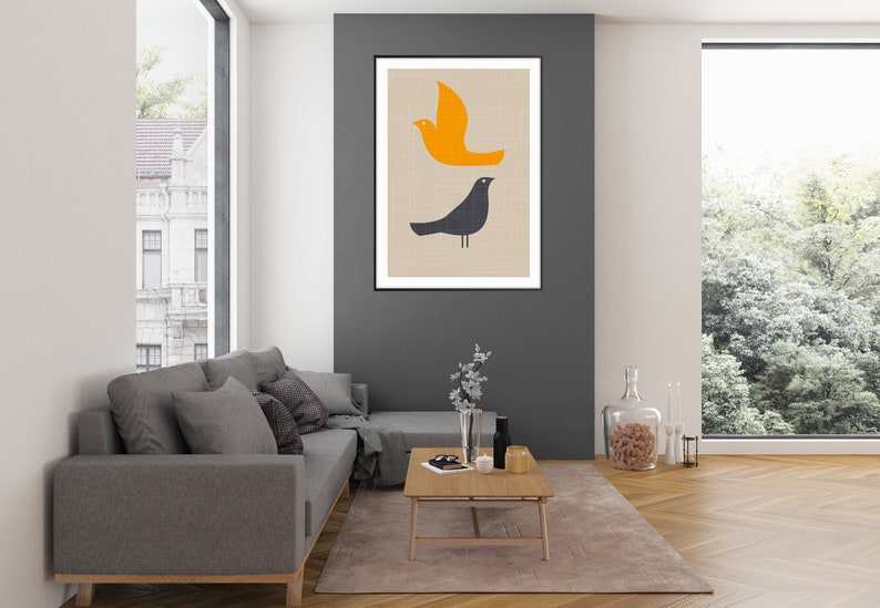 Mid Century Modern Bird Print Bird Wall Art Mid Century Wall Etsy UK