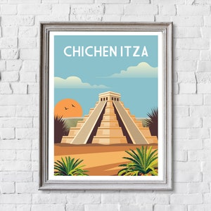 Mexico travel print, Chichen Itza, Mexico pyramid, Mexico print, Mexico travel poster, Mexico poster, retro travel print, image 2