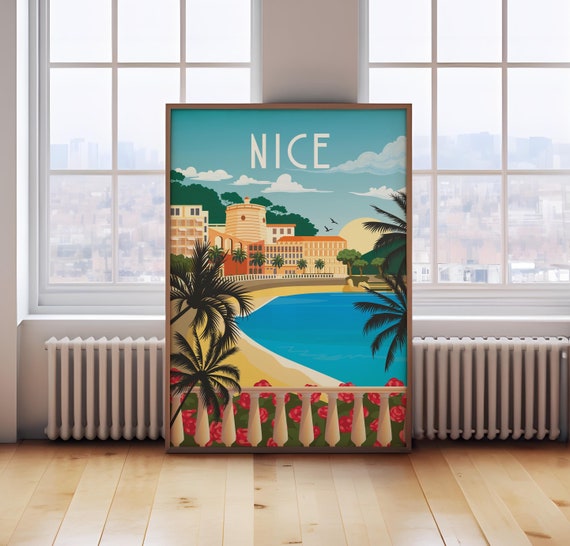 Nice France Travel Poster: Retro French Riviera Print