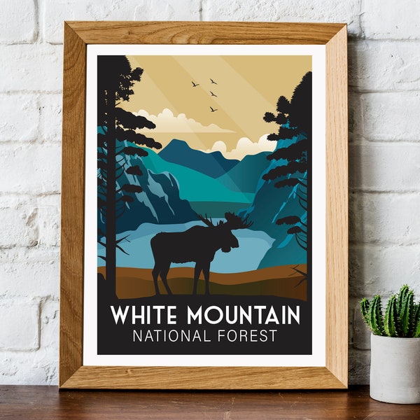 White Mountain national forest travel print, White Mountain travel poster, White Mountain poster, White Mountain Print, retro travel print