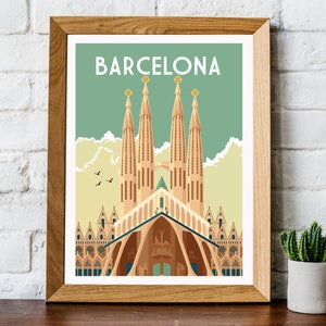 Barcelona print, Barcelona travel poster, Barcelona poster, retro Barcelona print, retro travel poster, retro travel print, travel wall art