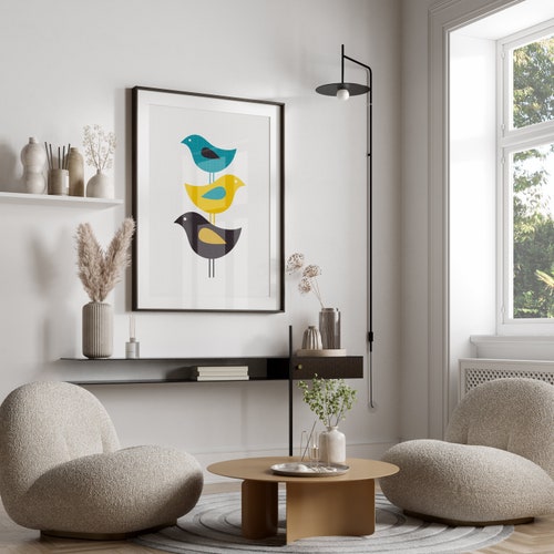 Mid Century Modern Bird Print Bird Wall Art Mid Century Wall Etsy