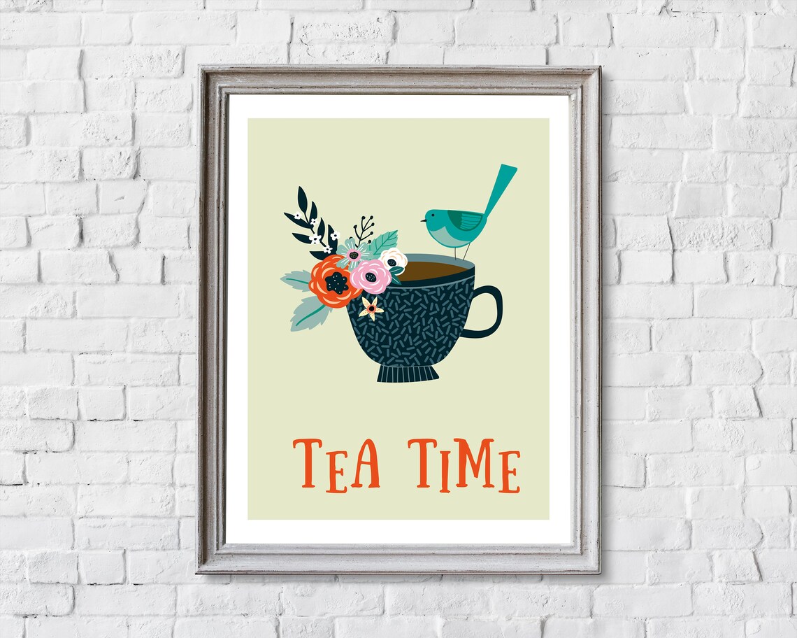 Cup of tea print tea wall art tea print Kitchen print Etsy