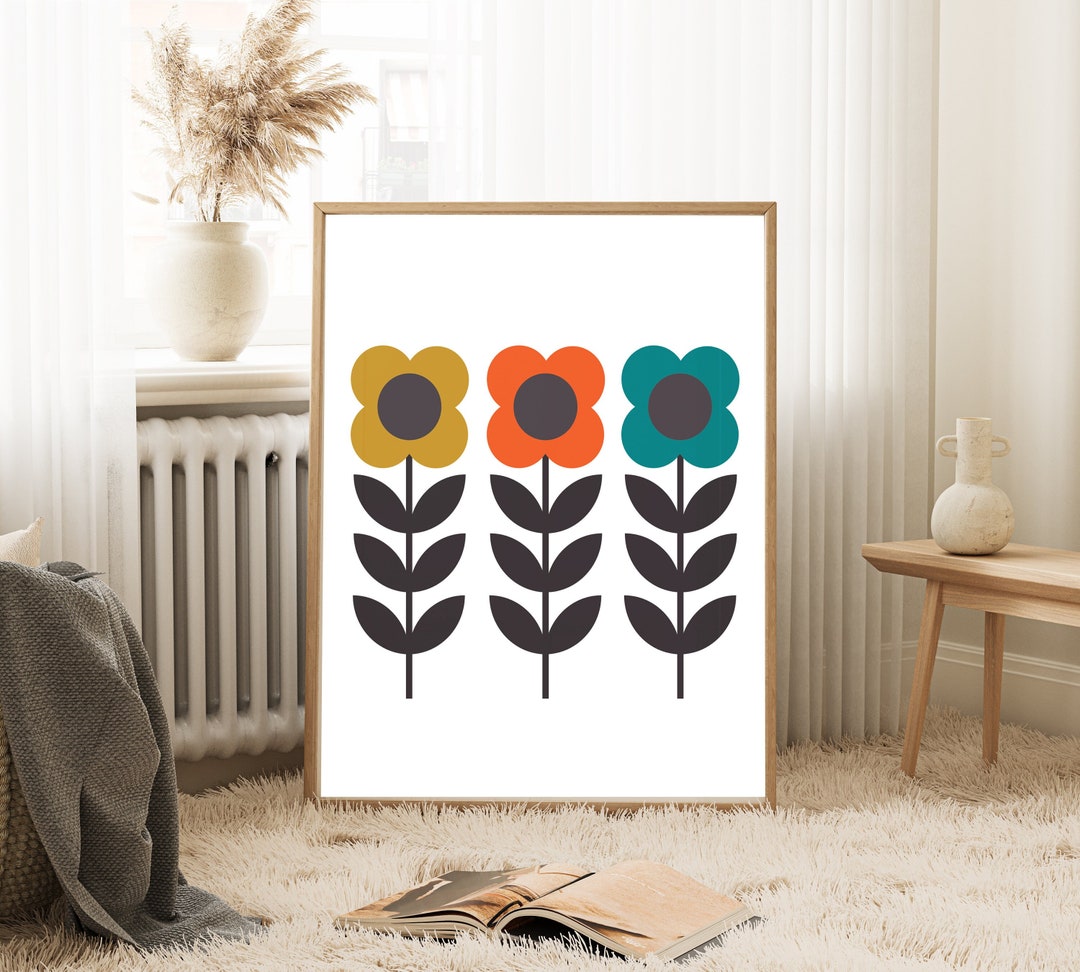 Mid Century Modern Wall Art Mid Century Flower Print Mid Etsy