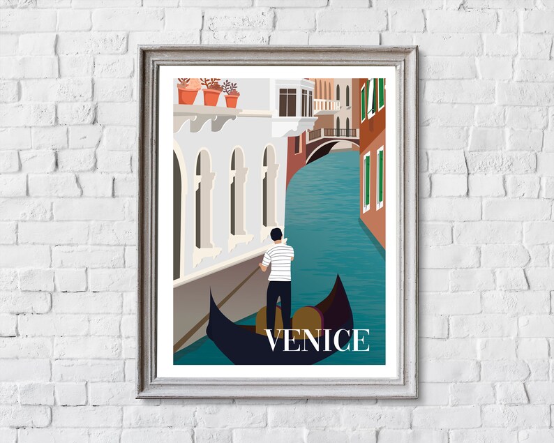 Retro Venice Travel Poster: Flat Design Wall Art image 3