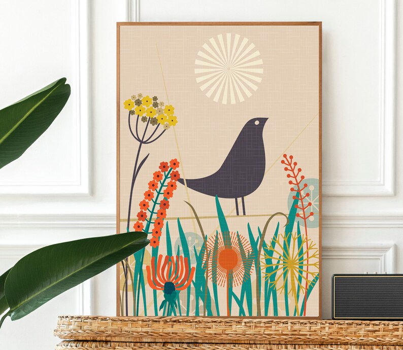 Mid Century Modern Bird Print Bird Wall Art Mid Century Wall Etsy