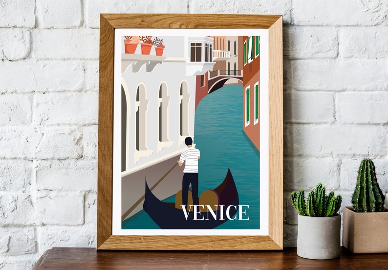 Retro Venice Travel Poster: Flat Design Wall Art image 2