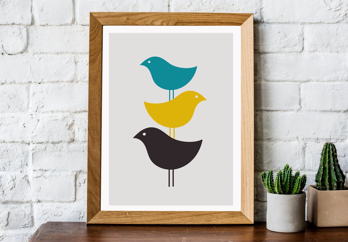 Mid century modern bird print bird wall art mid century wall Etsy
