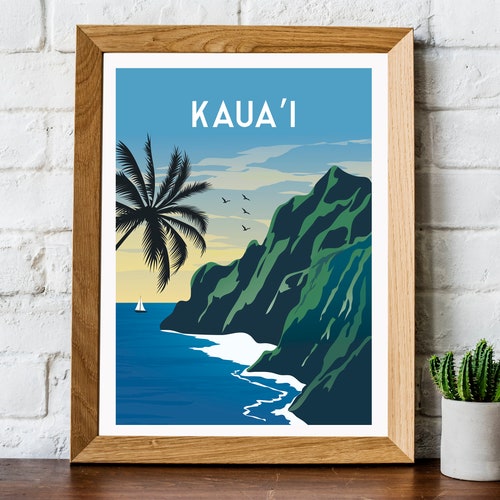 Kauai Hawaii Poster Minimalist Wall Art Etsy