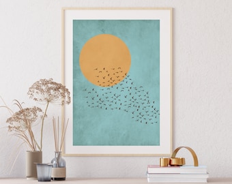 Flock of Birds Print: Minimalist Scandinavian Wall Art