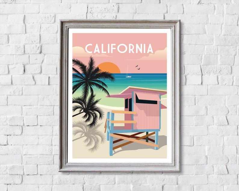 California Travel Poster Retro California Print California Etsy