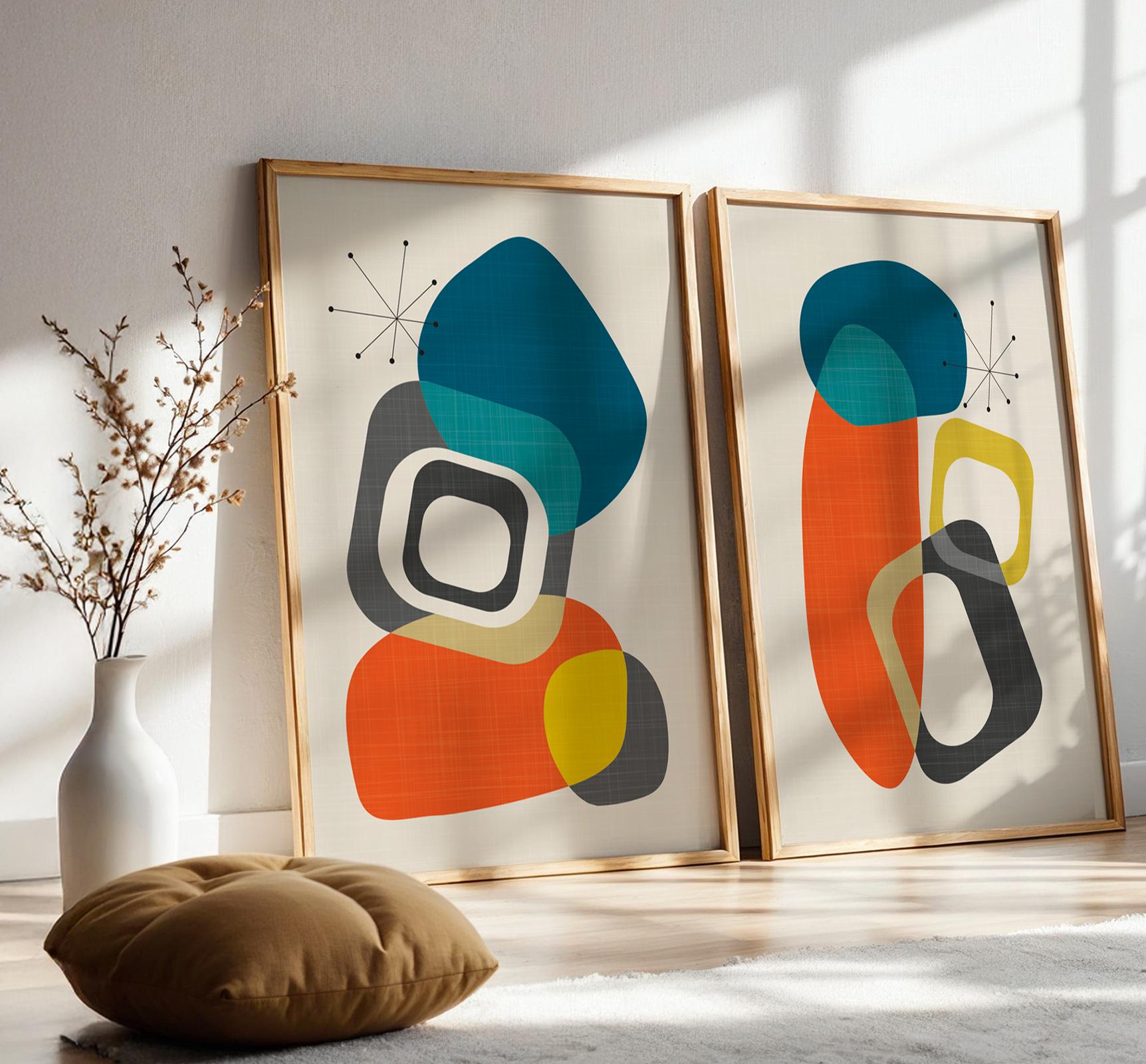 ビンテージ　MODERN GEOMETORIC ART PRINT Geometric Wall Art Print, MCM Print Set, Bold Abstract Art - Etsy