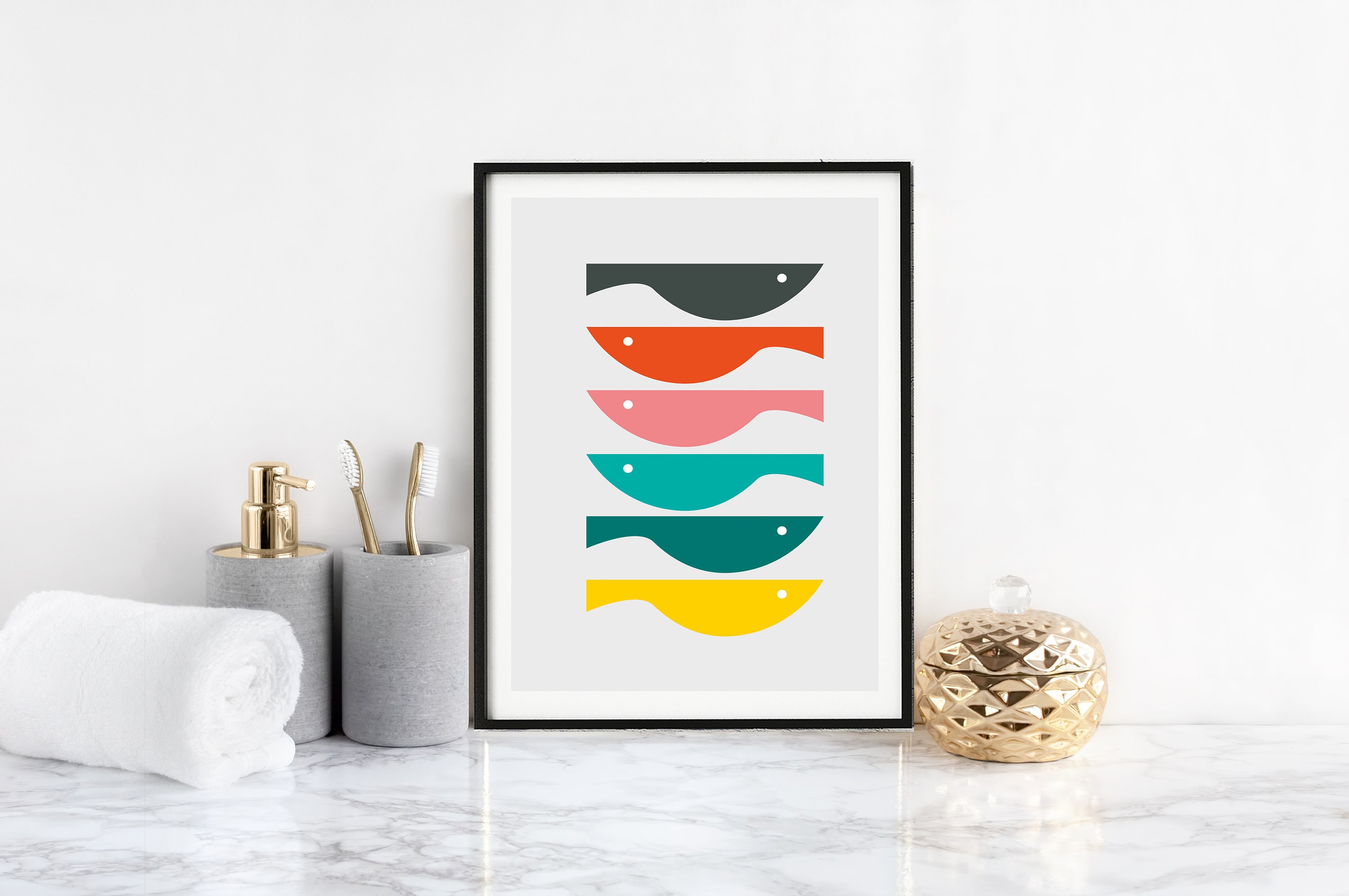 Mid Century Modern Fish Wall Art Fish Print Mid Century Etsy