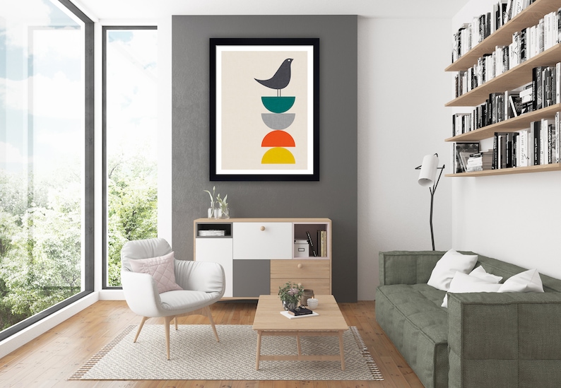 Mid Century Modern Bird Print Bird Wall Art Mid Century Wall Etsy