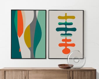 Mid Century Modern Geometric Wall Art Prints: Set of 2