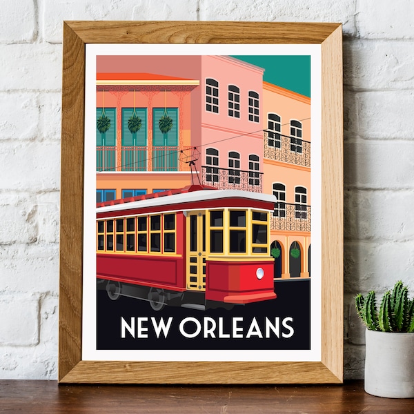 New Orleans print, New Orleans travel poster, New Orleans poster, New Orleans travel print, New Orleans wall art, Retro travel print,