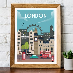 London travel poster, retro London print, London wall art, London poster, travel wall art, retro wall art, vintage London print,