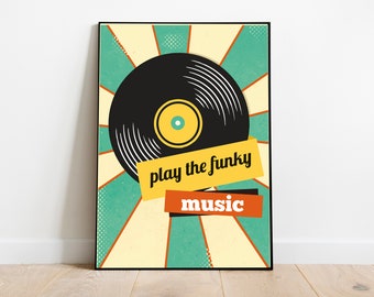 Retro Vinyl Record Print: Funky Music, 1980s Pop Art