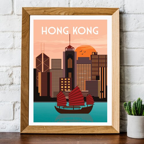 Hong Kong Map Print Full Color Map Poster Etsy Hong Kong