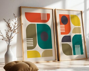 Bright geometric wall art, bold graphic abstract art, MCM wall art