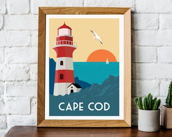 Cape Cod travel print, Cape Cod travel poster, Cape Cod poster, Cape Cod Print, Massachusetts poster, Massachusetts prin retro travel print