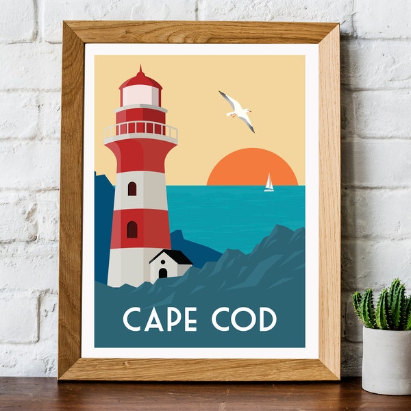 Cape Cod travel print, Cape Cod travel poster, Cape Cod poster, Cape Cod Print, Massachusetts poster, Massachusetts prin retro travel print