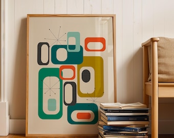 Mid Century Modern Geometric Art Print, Retro Wall art, Bold abtract art