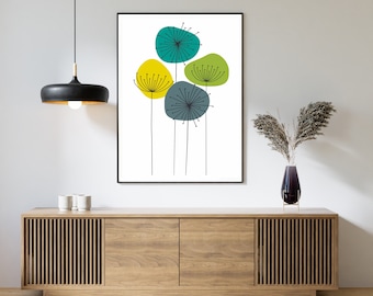 Mid Century Modern Floral Print: Retro Flower Wall Art