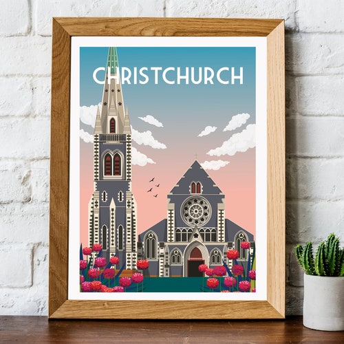 Christchurch New Zealand Vintage Travel Poster Etsy