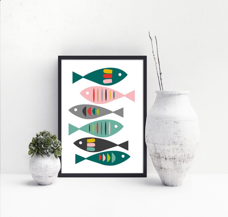 Fish Wall Art Fish Art Print Mid Century Wall Art Mid Etsy UK