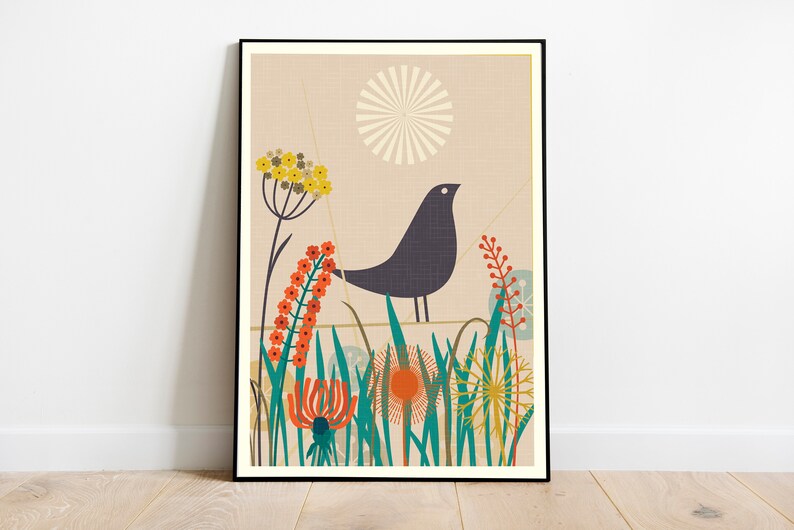 Mid Century Modern Bird Print Bird Wall Art Mid Century Wall Etsy