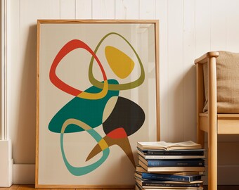 Modern abstract art, bold geometric retro wall art,