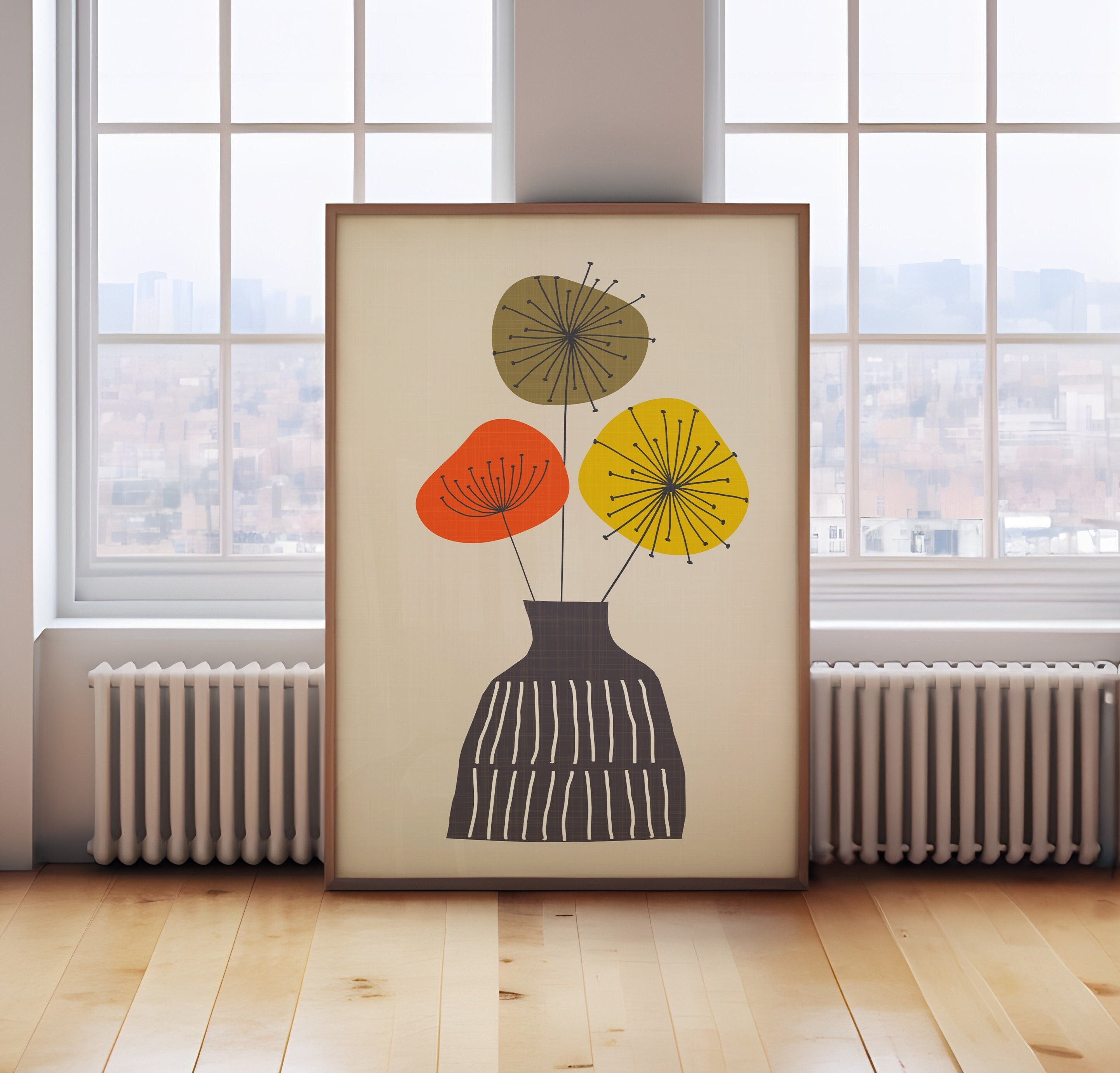 Mid Century Modern Wall Art, Mid Century Flower Print