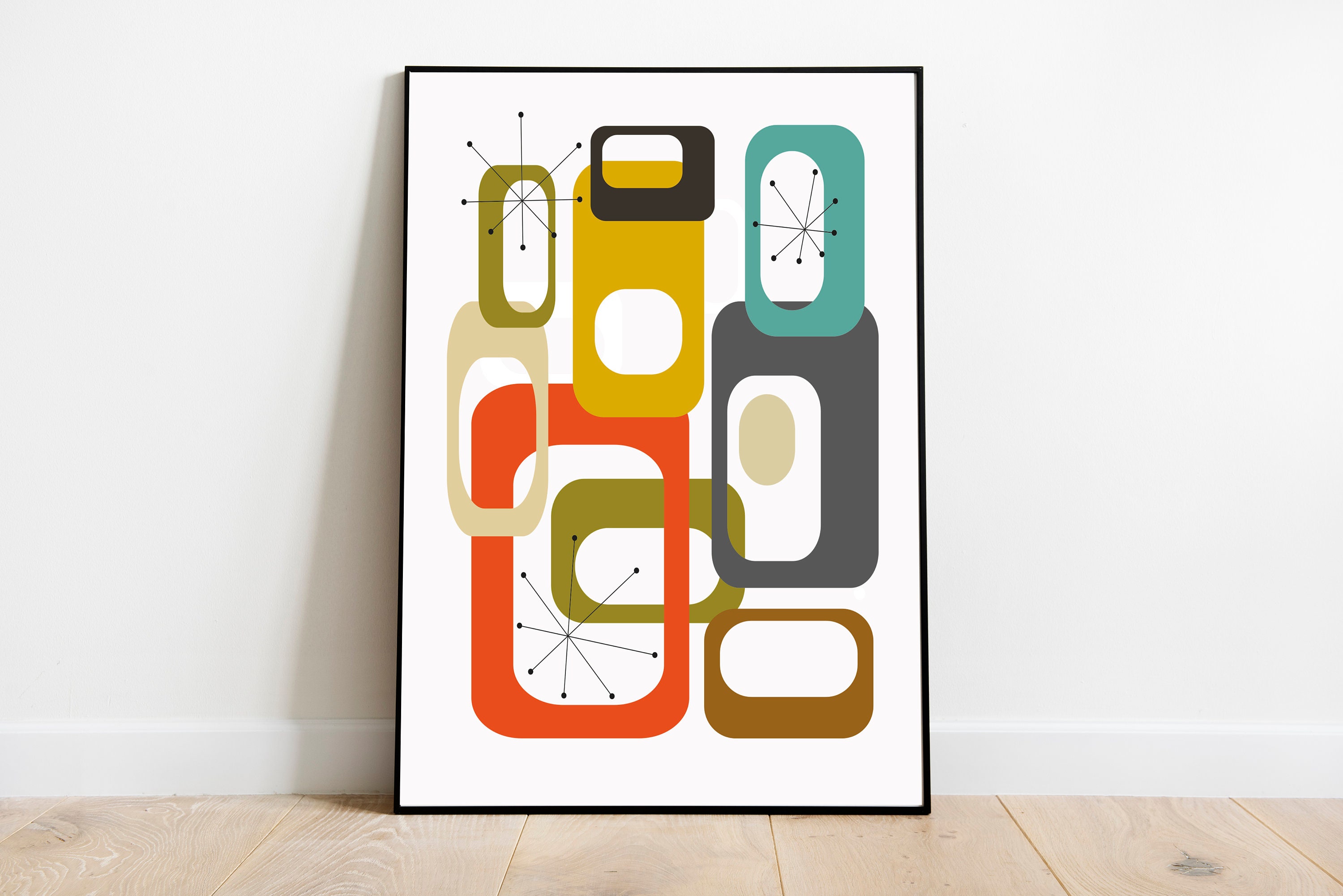 Abstract Geometric Art Print, Midcentury Modern Wall Art, MCM