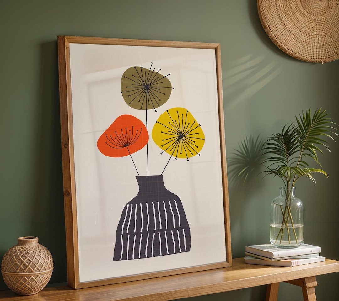 Mid Century Modern Wall Art, Mid Century Flower Print