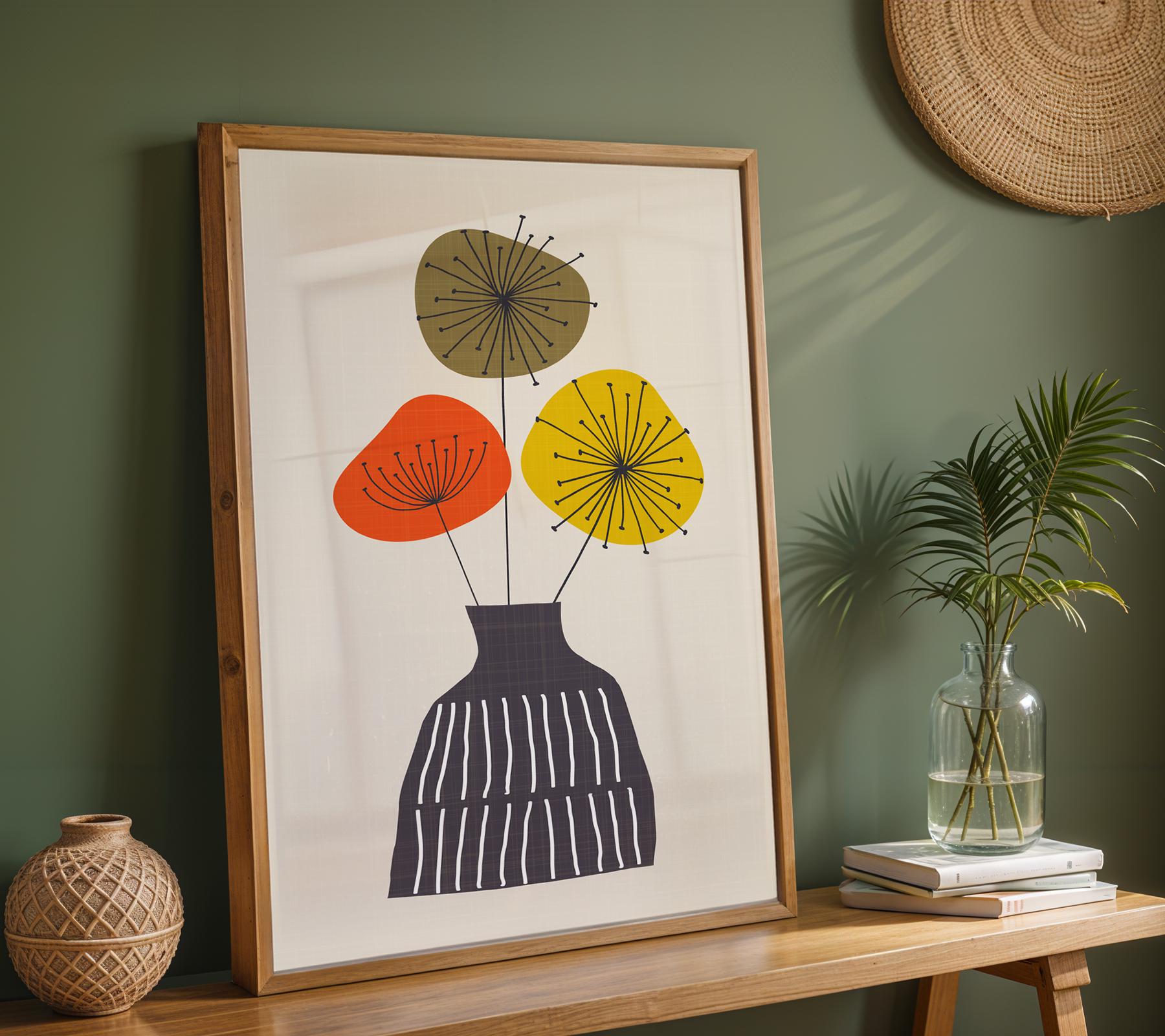 Mid Century Modern Wall Art, Mid Century Flower Print
