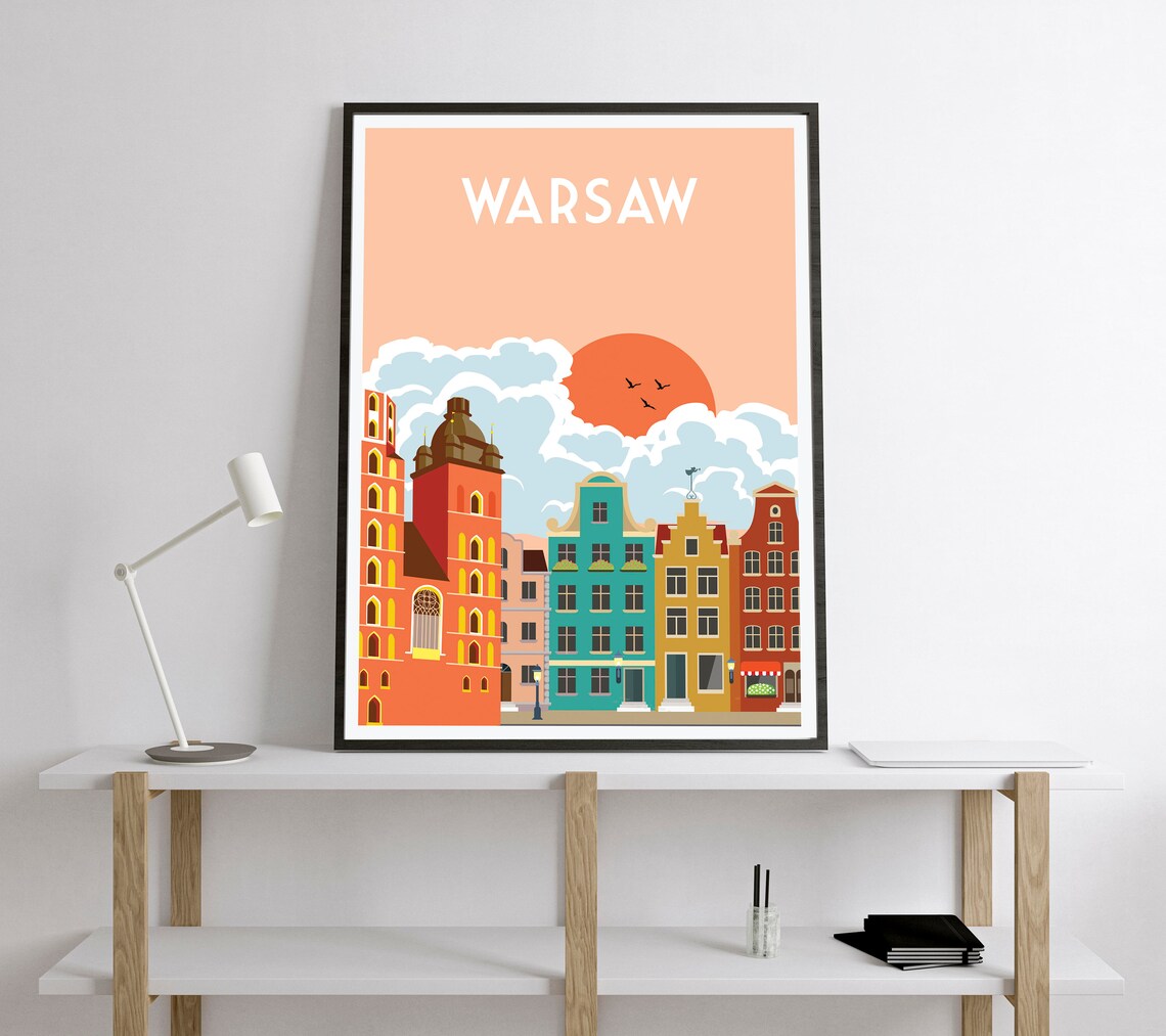 Warsaw Travel Poster Retro Warsaw Print Warsaw Wall Art Etsy