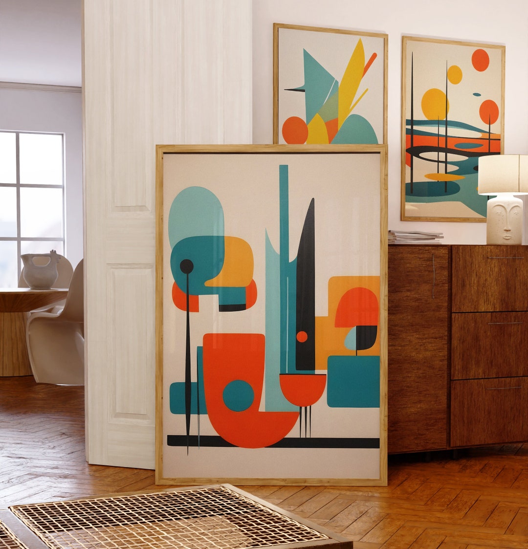 Geometric Bauhaus Print: Mid Century Modern Retro Wall Art - Etsy