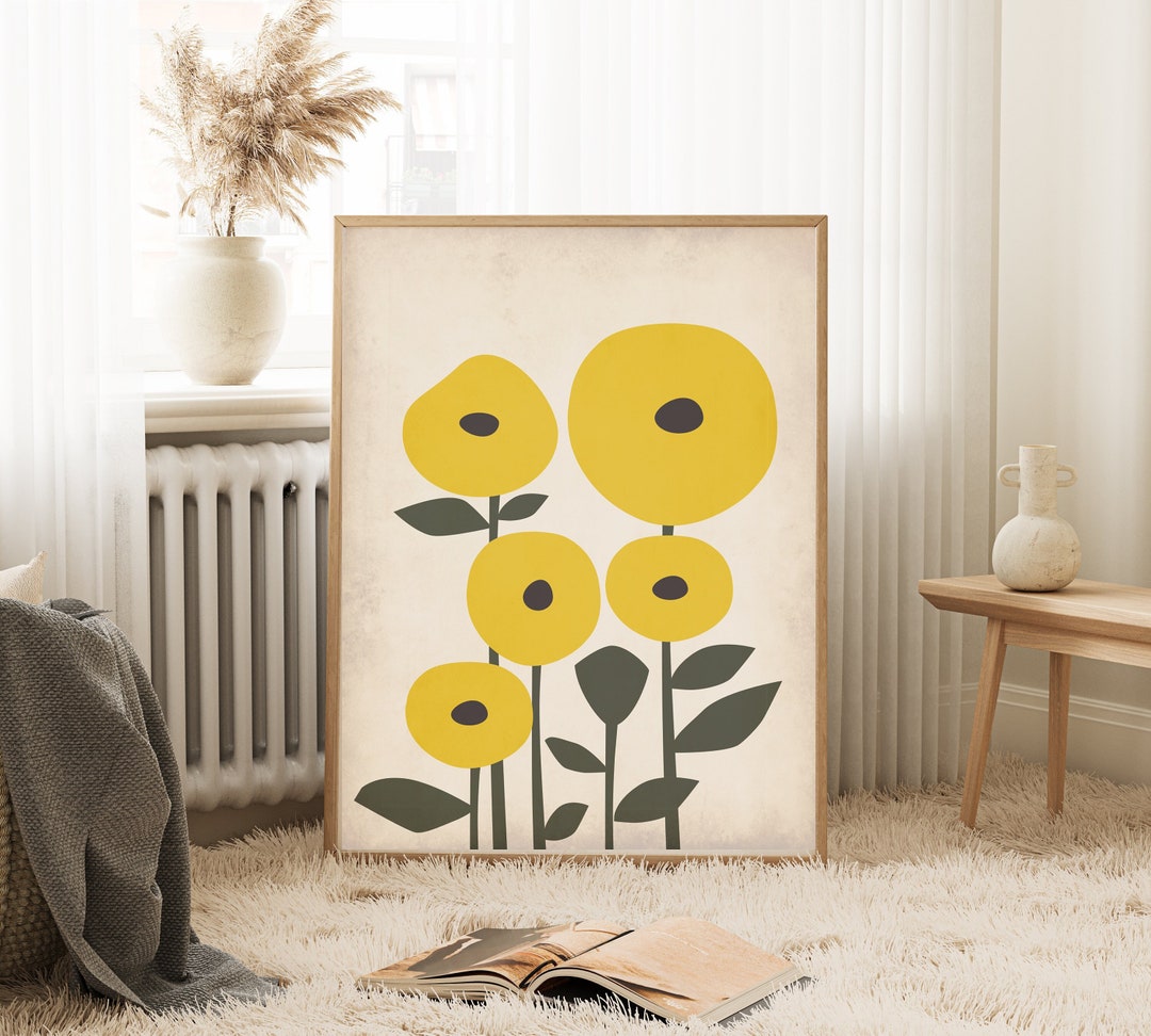 Yellow Floral Print, Mid Century Modern Flower Print, Mid Century Wall ...