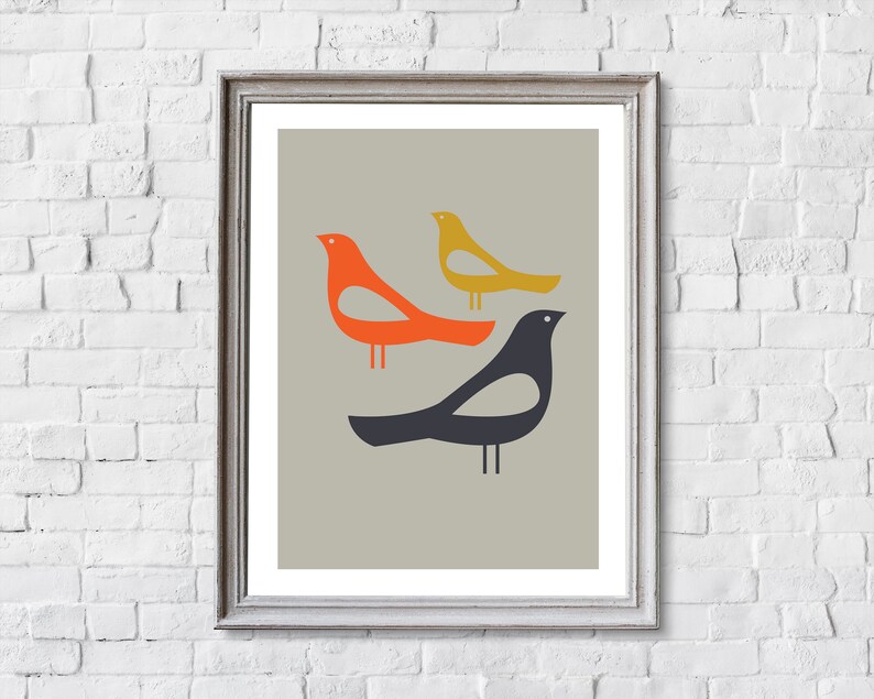 Mid Century Bird Wall Art Mid Century Modern Print Bird Etsy
