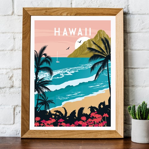 Hawaii Travel Poster Hawaii Wall Art Hawaii Print Hawaii Etsy