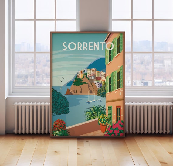 Sorrento Italy Travel Poster: Retro Amalfi Coast Art Print