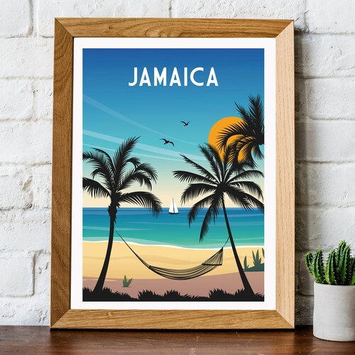 Jamaica Poster Retro Wall Art Print Travel Poster Framed Etsy