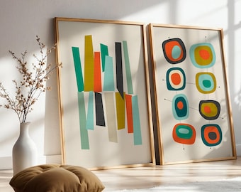 Bold abstract wall art, Mid Century Modern Print Set, geometric print, retro wall art
