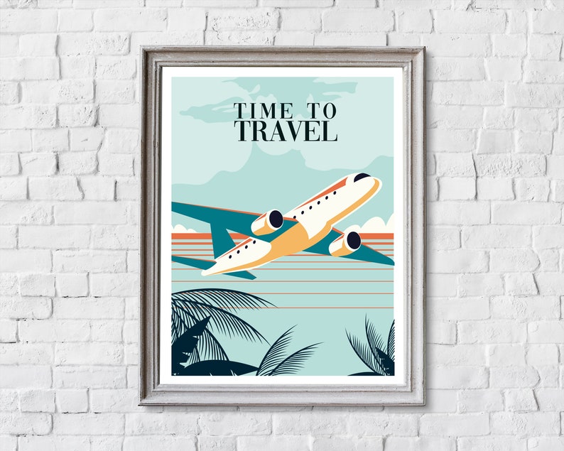 Retro Travel Poster: Vintage Airplane Wall Art Print image 3