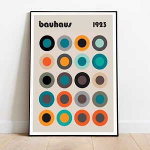 Retro Bauhaus poster, Bauhaus exhibition poster, Bauhaus print, retro poster, retro wall art, circles print, geometric wall art
